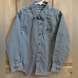 Wrangler Boy’s Blue and White Patterned Striped Button Down Shirt
